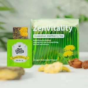 ZenVitality Dandelion Wolfberry Tea Natural 7-Herb Blend, 15 Individually Wrapped 5g Pressed Tea Cakes