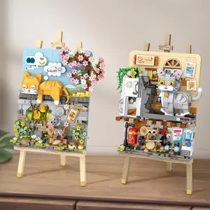 1Count Lizhi LOZ small particle building blocks, daily lying flat for cats, 787PCS, 746PCS 3D stand, creative painting, office desk decoration assembly, puzzle for students, gifts, Building Block Model