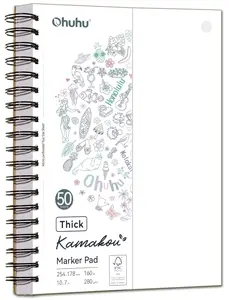 Ohuhu Marker Pads Art Sketchbook: 7"x10" Large - 160 lb/280 GSM Heavyweight Smooth Paper – 50 Sheets/100 Pages - Double-Sided - Bleedproof Art Sketchbook - Spiral-Bound Drawing Book for Alcohol Markers - Kamakou Series of Ohuhuart