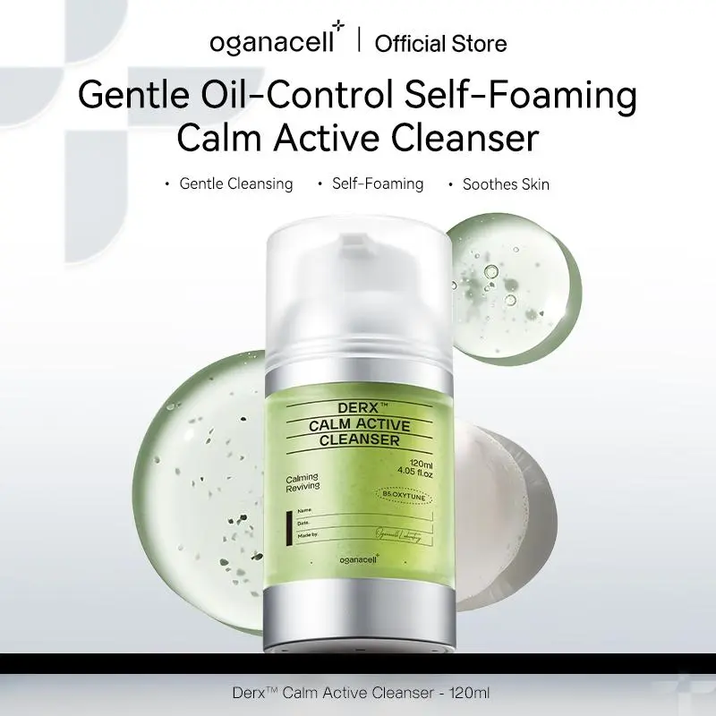 Oganacell DERX Calm Active Cleanser 120ml with Centella Asiatica & Red Bean Powder for Deep Pore Cleansing Oil Control Gentle for Sensitive Skin Korean Facial Foam Self-Foaming Mild Hydrate Moisturizing Smooth Hydrating | Korean Skincare,travel essentials