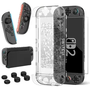 HEYSTOP Switch 2 Case for Nintendo Switch 2, Protective Case Cover for Nintendo Switch 2 with Grip Controller, Clear Diamond Switch 2 Case with Tempered Glass Screen Protector and Thumb Stick Caps