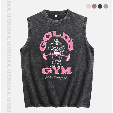 Holafish Loose Fit Womens GYM Print Acid Washed Workout Tank Tops Sleeveless Unisex Gym Acid Wash T Shirts Running Beach Loose Fit Tee Basic, Menswear summervibes