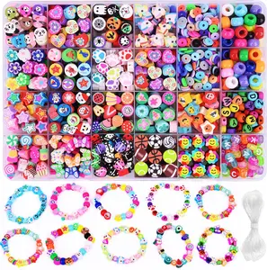 1000PCS Polymer Clay Beads Bracelet Making kit, 24 Style Cute Fun Beads Fruit Flower Animal Cake Butterfly Heart Beads Charms for Jewelry Necklace