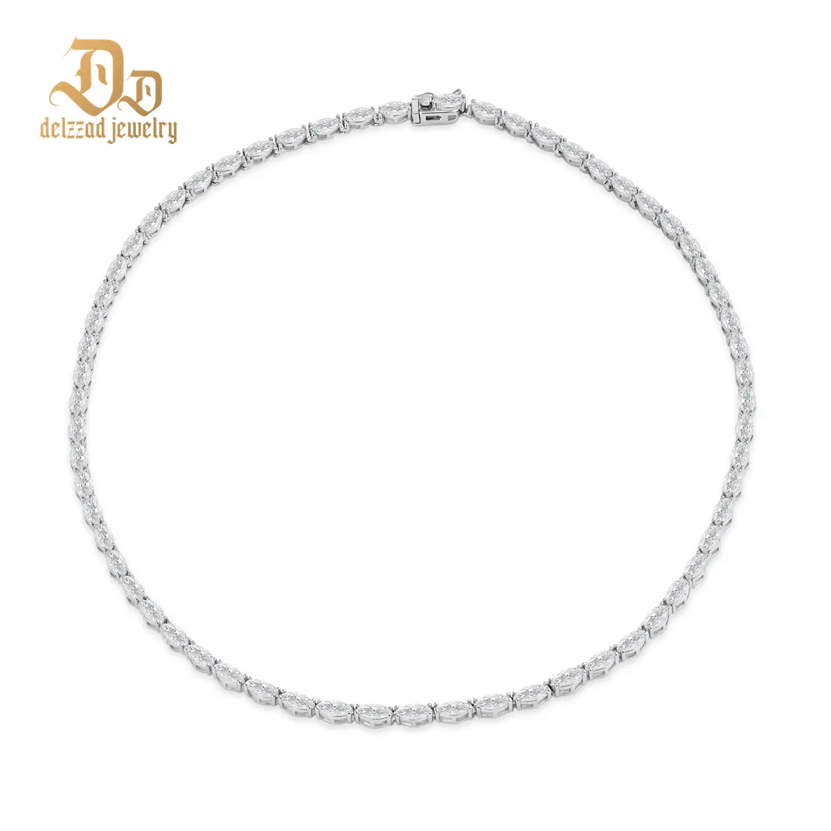 Delzzad 14K Gold-Plated Endless Laurel Necklace Tennis Necklace Chain Marquise Synthetic Moissanite Necklace Jewelry Perfect Birthday Wedding Engagement Anniversary Christmas Gift