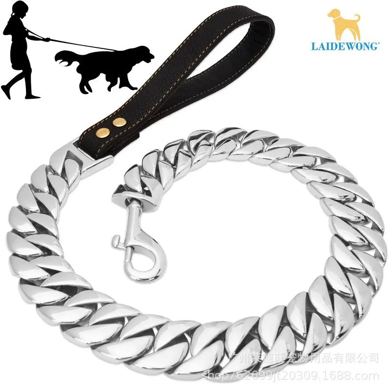 Hot selling spot 32mm stainless steel gold large dog chain traction casting chain bully pit bull pet evil traction Safety Harness