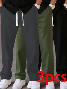 Men's Casual Drawstring Pants, Lightweight Soft Fabric, Fitted Straight Leg, All Seasons Wear, Suitable for Commuting, Dating, Home