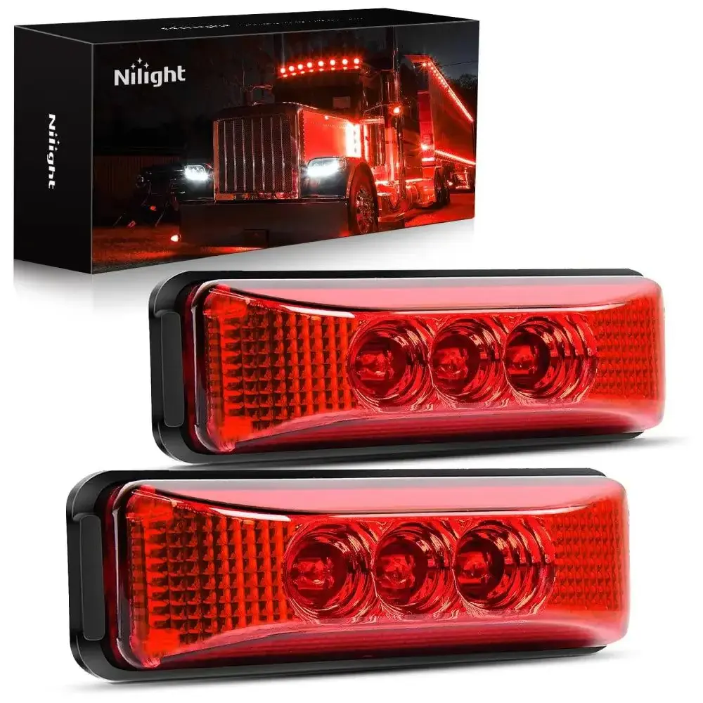 Nilight 3.9 Inch Red LED Fender-Side Marker Lights, Pair of Automotive LED Tailgate Indicator Lights, Led Tailgate Lights