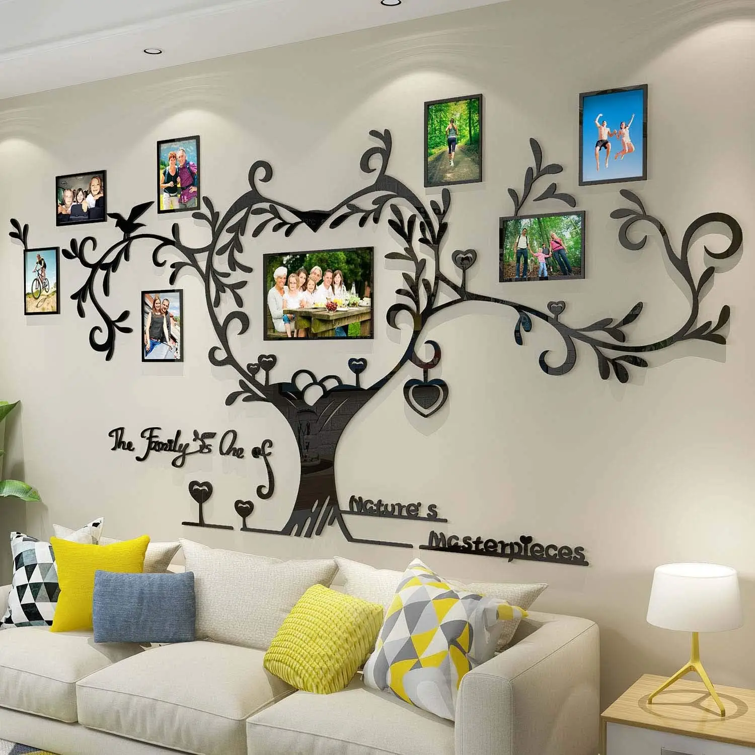 Love Family Tree Picture Frame Collage Removable 3D DIY  Wall Decor Stickers with Inspirational Quote for Living Room, Black