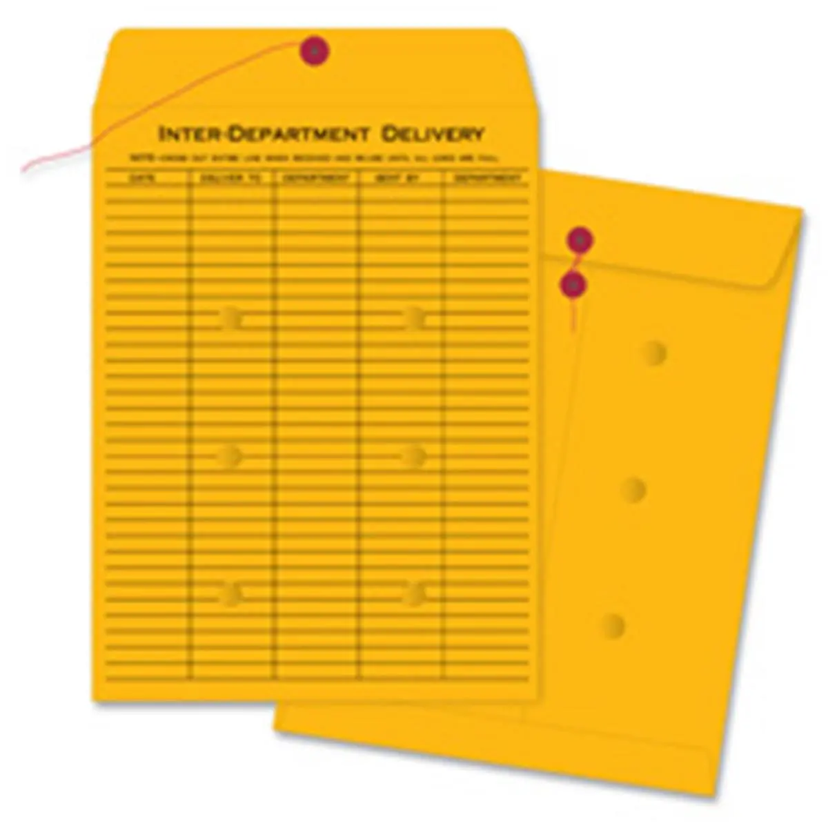 212 MAIN Interdepartmental Business Envelopes - 32lb Black Kraft Paper, String & Button Closure, 10in x 15in, 5 Ruled Columns, Visual Acknowledgment Holes, Printed Sides, Routing Aid, 100-Count Box, Shipping Envelopes, Rectangular