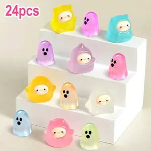24PCS Halloween Mini Resin Figures, Glow In Dark Tiny Set, Small Pumpkin Skull Ghost For Party Favors Bag Fillers Garden Dollhouse Decor