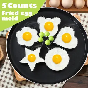 5-Piece Fried Egg Ring Mold Set Nonstick for Griddle Pan Enhancing Cooking Convenience with Non-Stick Coating and Versatile Use clear separator aluminum Manual Fry