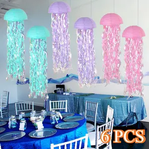 6 pcs Jellyfish Paper Lanterns Under The Sea Party Decorations Hanging Jelly Fish for Mermaid Ocean Themed Birthday Party Fashion Accessories