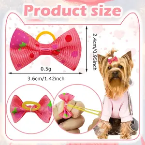 100PCS Puppy Bows  Handmade Grooming Hair Accessories with Rubber Bands for Small Dogs & Cats.