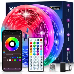 100FT 50FT RGB LED Strip Lights with 44 Keys IR Remote Adjustable Brightness App Control Music Sync Timer Flexible Adhesive Backing
