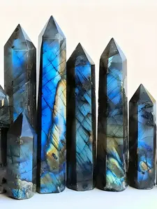 Labradorite Tower, 1 Count 6-faceted Polished Obelisk, Stone Wand for Home Decor & Gift, Natural Crystal Tower