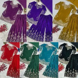 LUNCHING NEW DESIGNER PARTY WEAR TOP AND PLAZZO. WITH FANCY DUPPATA WITH EMBROIDERY WORK