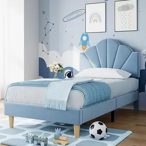 Twin Bed Frames Velvet Upholstered Bed Frame with Adjustable Headboard, Strong Wood Slat Support,No Box Spring Needed,Noise-Free