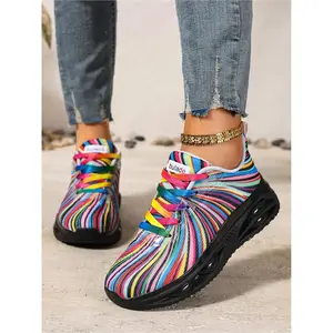Women's Lace-Up Colorful Jelly Platform Sneakers - Lightweight Breathable Casual Shoes for Outdoor Sports & Daily Wear