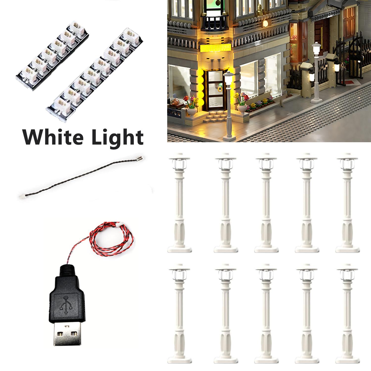 LYBMTWF 10PCS LED Street Light Kit for Building Blocks – Battery Operated USB City Lamp Post Accessories Warm Light DIY Upgrade for Display Case Diorama Mini Bricks