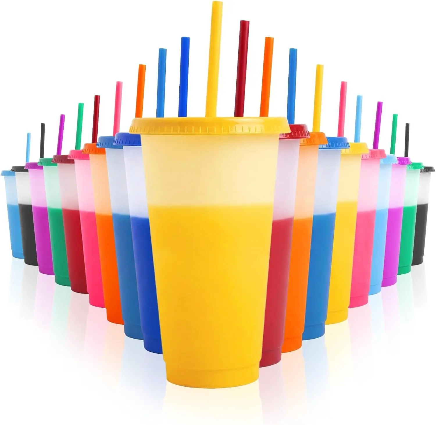 Color Changing Cups, 10 Pack 24oz Plastic Tumblers, Reusable Iced Coffee & Smoothie Cups with Lids and Straws for Parties and Travel  cute drink ware #dealsforyoudays