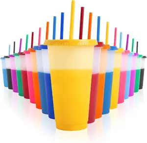 Color Changing Cups, 10 Pack 24oz Plastic Tumblers, Reusable Iced Coffee & Smoothie Cups with Lids and Straws for Parties and Travel  cute drink ware #dealsforyoudays