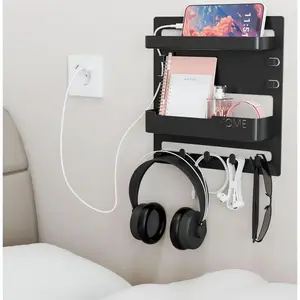 Bedside Wall Organizer for Dorm Bed,Rv,Small Room and Nightstand,Wall Mounted Floating Shelves and Bedside Shelf for Remote,Phone Holder, Shelf,Cute Bedroom Decor for College Girl,White