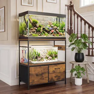 Heavy Duty Metal Aquarium Stand with Cabinet for 20-29 Gallon Tanks – Double Layer Shelf – Supports Up to 330 lbs – Home & Office Furniture