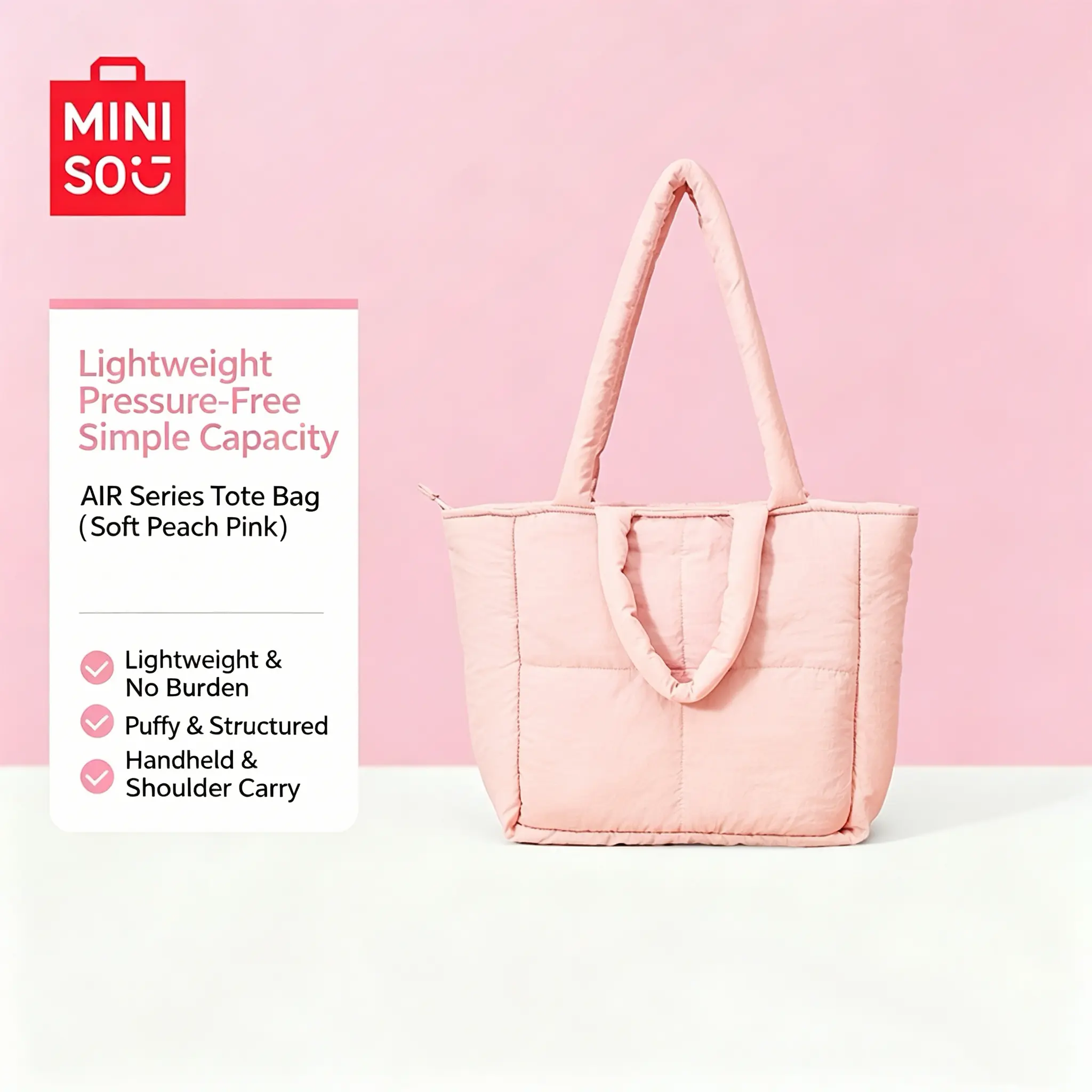 [NEW BIG ]Miniso Quilted Puffer Tote Bag for Women, Lightweight Soft Nylon Cloud Shape Handbag with Shoulder Strap and Metal Zip for Daily Use,sohochic Daily Use Bags, Korean Sweet, Quilted Grid