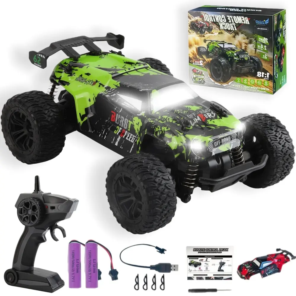 1:18 Scale High-Speed LED Off-Road 4WD RC Truck, 20 km/h Racing Remote Control Car with 2.4GHz Controller, Waterproof Design, Switchable Red/Green Bodies, Valentine's Day Gift (Toys & Hobbies Electric RC Vehicle)