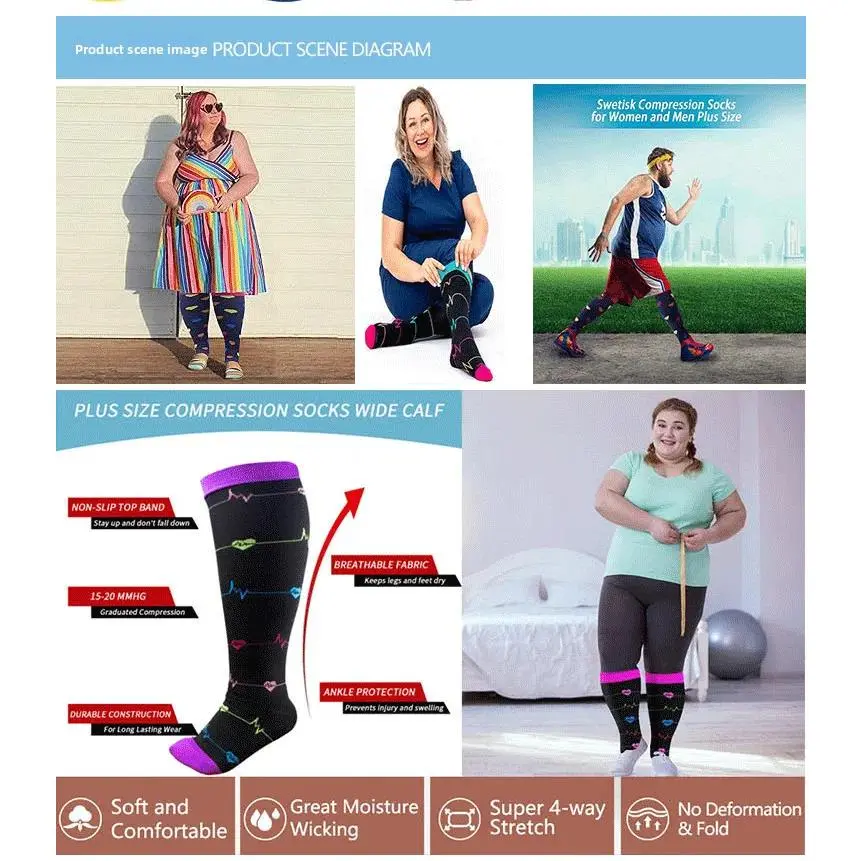 MhzyCaus Plus Size Compression Socks – High Elastic Support for Big Calves, Quick-Dry Breathable Nylon, Anti-Slip & Anti-Friction for Running & Fitness MhzyCaus Plus Size Compression Socks – High Elastic Support for Big Calves, Quick-Dry Breathable Nylon, Anti-Slip & Anti-Friction for Running & Fitness