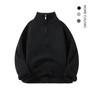 Men's Classic Solid Quarter Zip Turtleneck Sweater Casual Slim Fit Long Sleeve Knitwear for Fall Winter Comfortable Warm Jumper Polo Basic Outdoor Fashion Fabric Elegant Layer Soft Menswear Pullover Tops Beige Plain