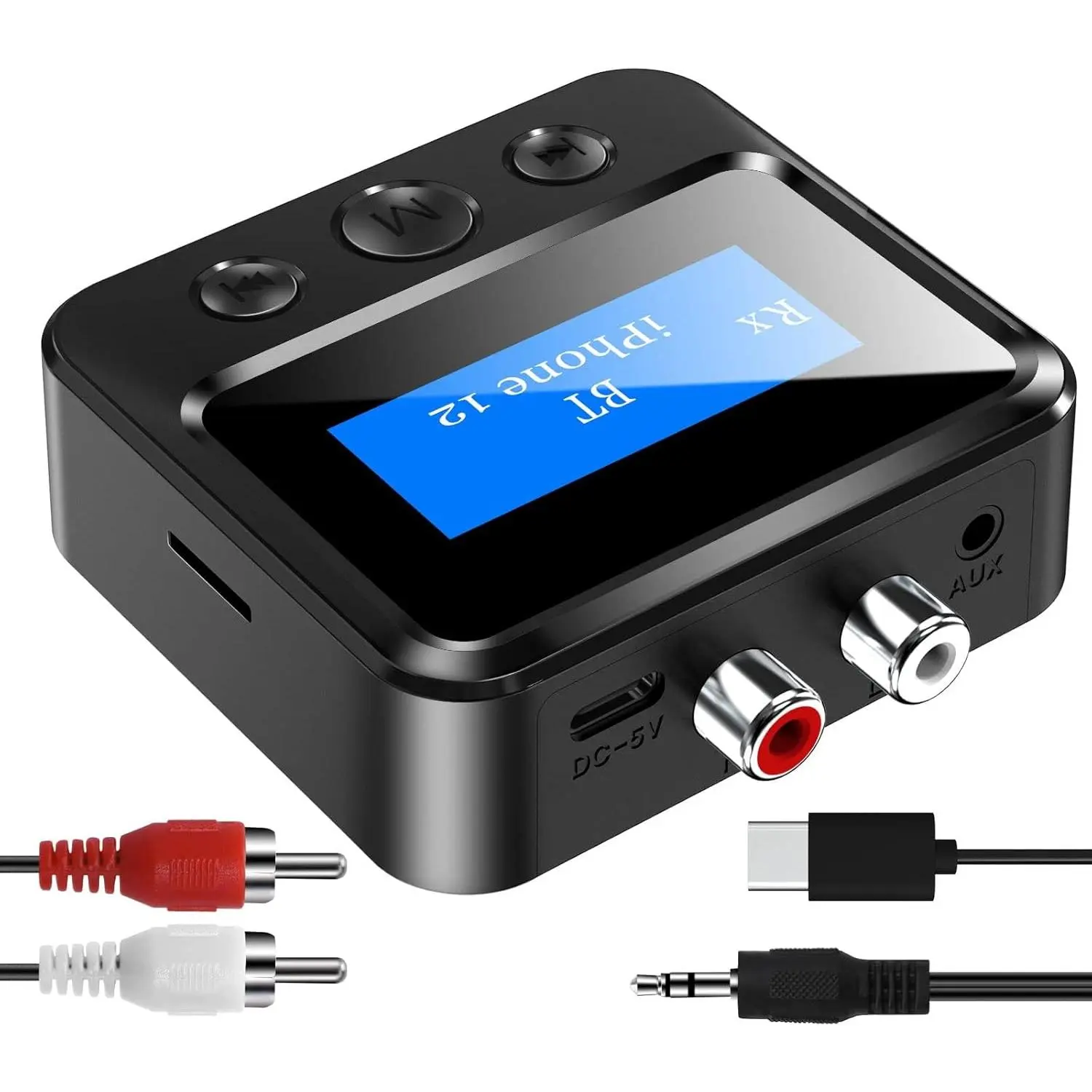 Bluetooth Transmitter Receiver for TV, Bluetooth Audio Adapter for Home Stereo with RCA 3.5mm AUX & Display, Bluetooth Transmitter for Headphones/Speakers/Airplane/Home Theater/PC/Car, TF Card Output