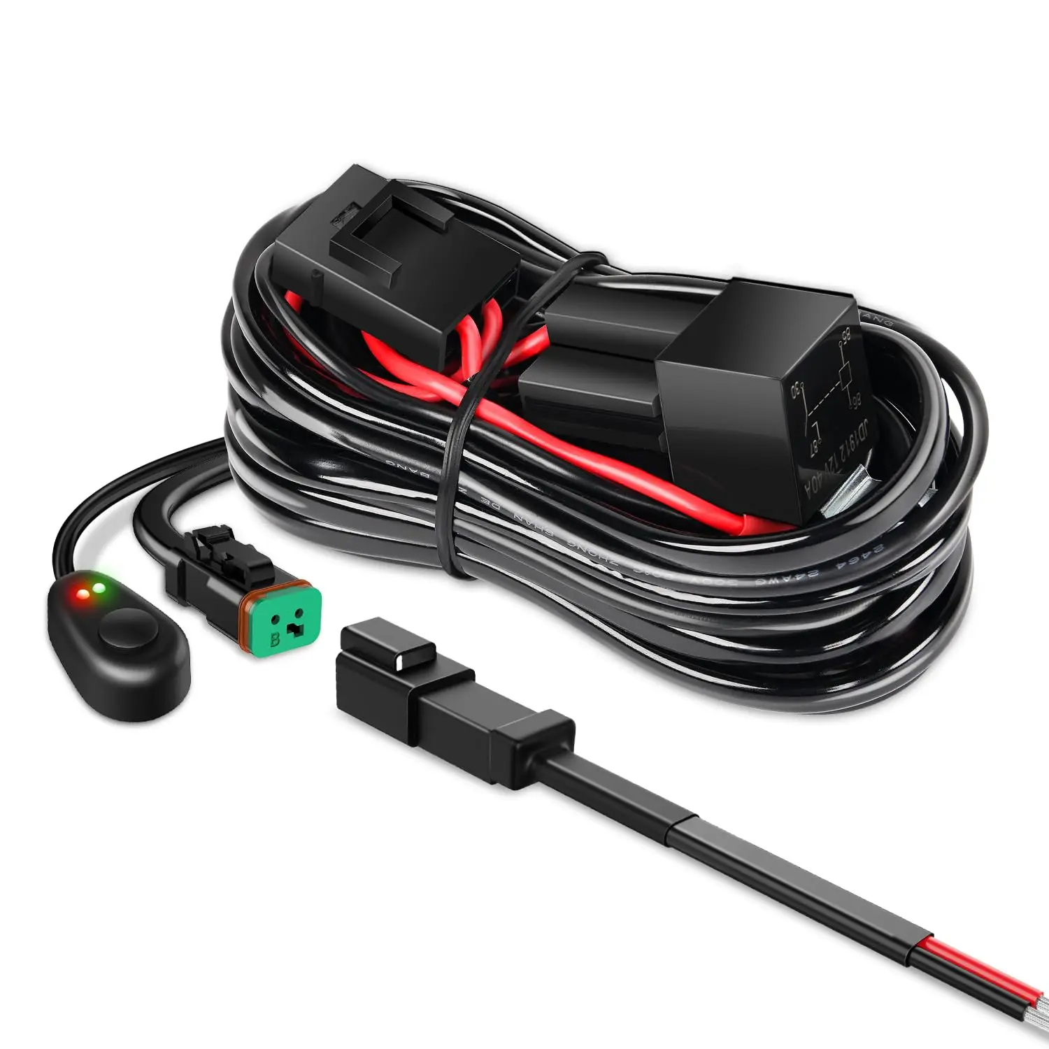 Nilight 14AWG DT Connector Wiring Harness Kit - 12V On-Off Switch, Power Relay, Blade Fuse, 1-Lead Black Plug for Off-Road LED Work Lights, Automotive Lighting