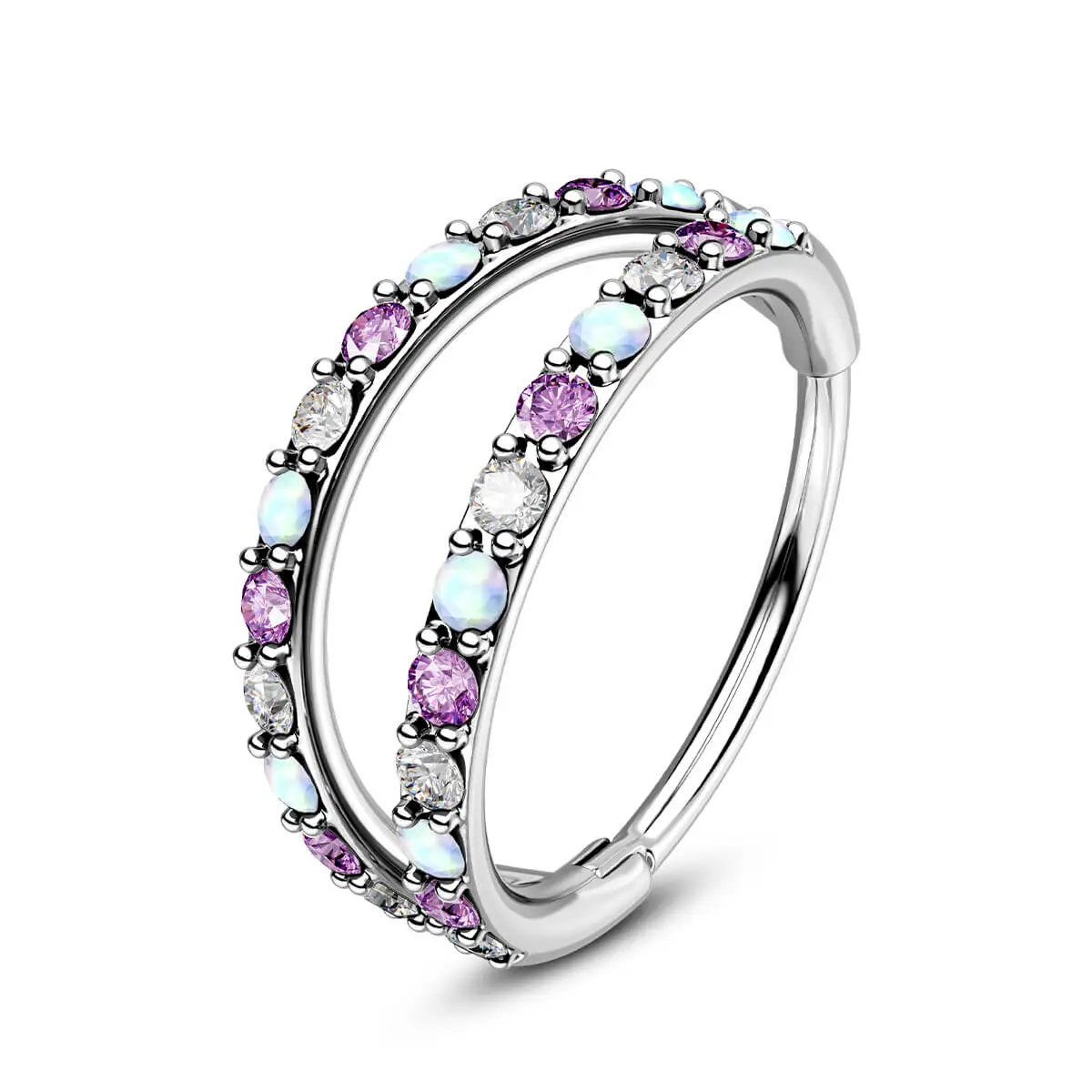 White Opal+Clear CZ+Purple CZ(Double Hoop)