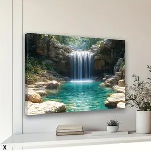 1 Piece Waterfall Landscape Picture Frame Decorative Painting - Wooden Frame Ink Printing, Living Room Bedroom Office Decoration, Bachelorette Party Gift, Indoor Wall Art, Natural Scenery, Serene Atmosphere Classic Artwork