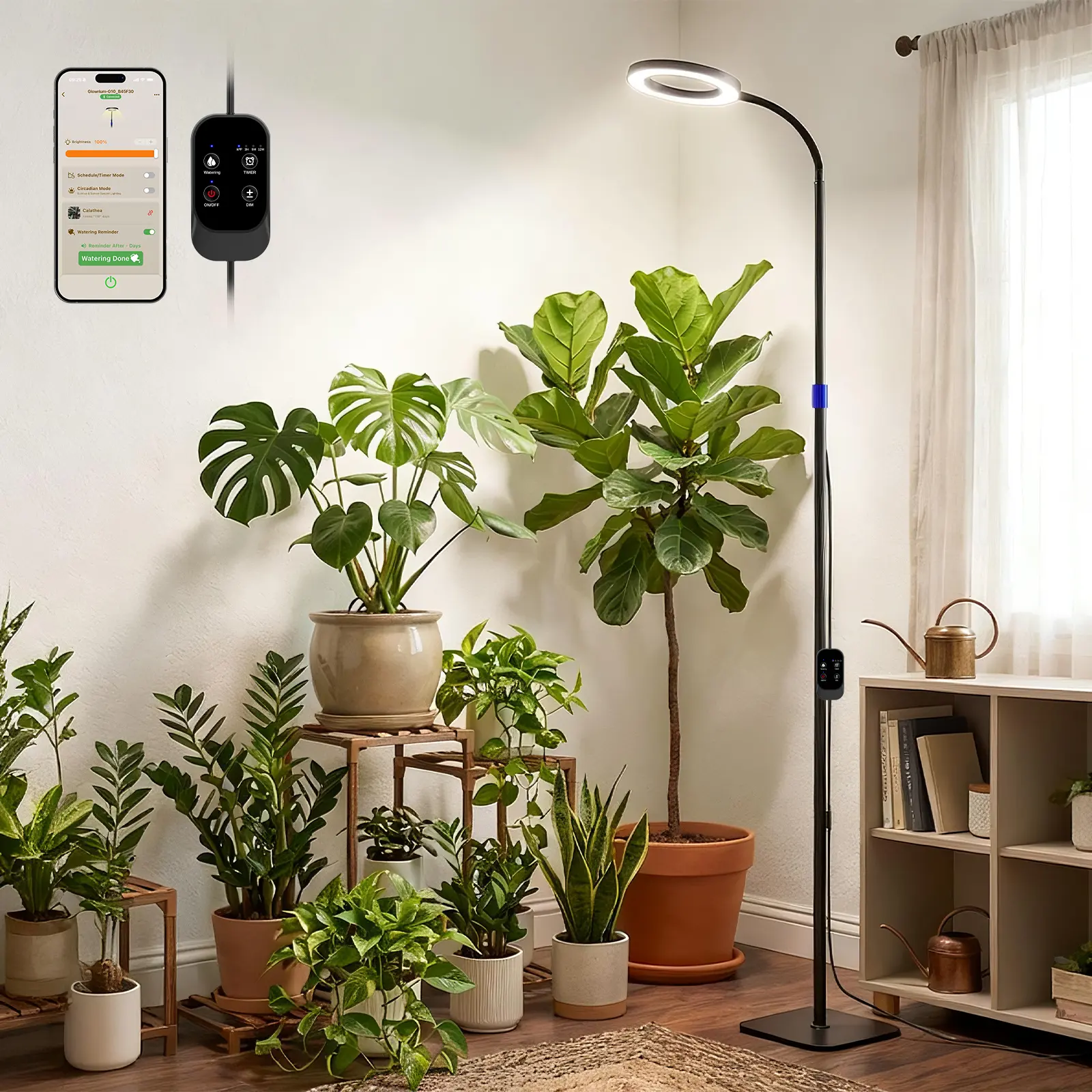 Smart Grow Light for Indoor Plants, 53.9"-67.5" Adjustable Height Full Spectrum LED Plant Light, APP Control with Auto Timer, Plant Assistant,Stepless Dimming, Ideal for Large Tall Plants