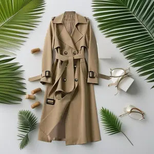 Women's Solid Double Button Belted Trench Coats, Elegant Lapel Neck Long Sleeve Coat for Fall, Winter Wear Casual Wear, Women's Casual Jackets Outerwear for Daily Wear, Winter Clothes Women, Coats for Women