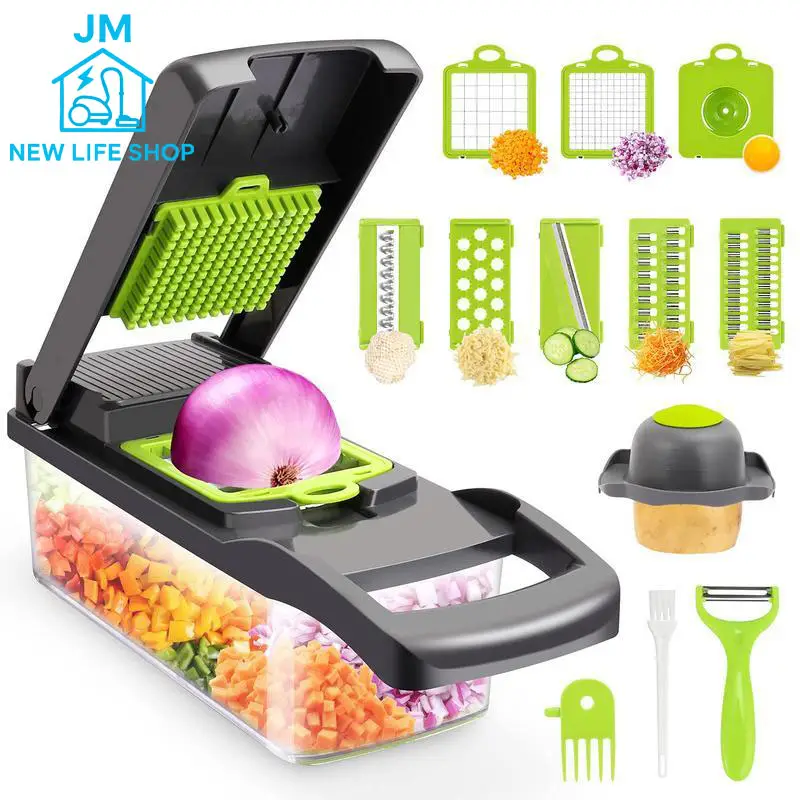 Vegetable Chopper, 16-in-1 Multi-Function Food Chopper with Multiple Chopping Methods, 16-in-1 Onion Cutter with 8 Replaceable Blades, Vegetable Cutte
