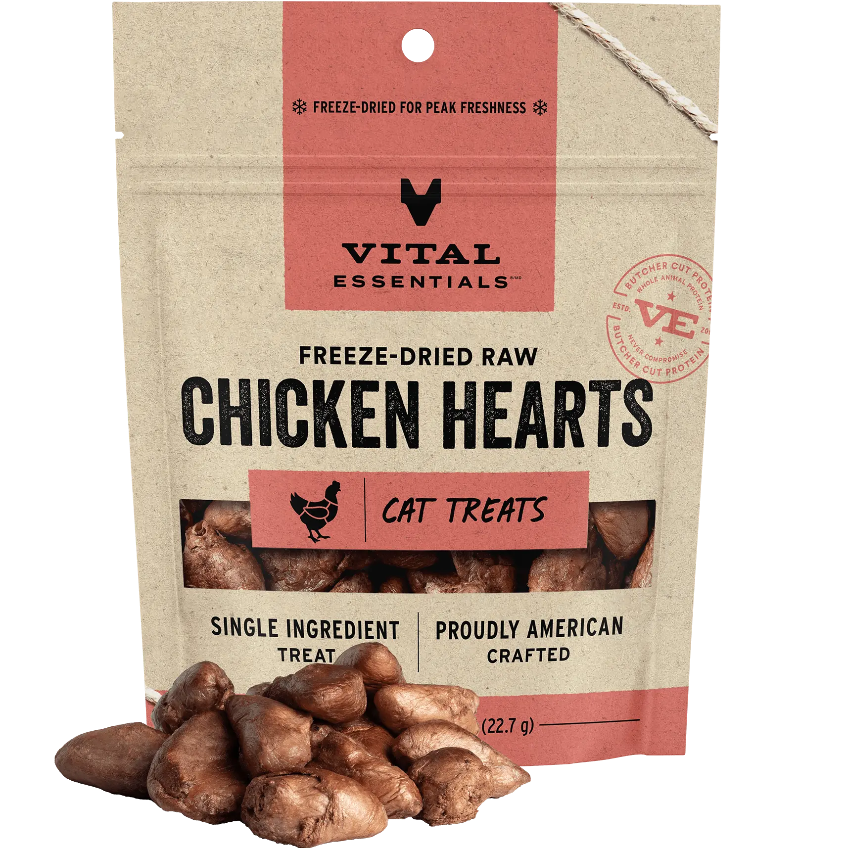 Vital Essentials Freeze-Dried Raw Single Ingredient Chicken Hearts Cat Treats, 0.8-oz bag