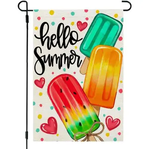 Hello Summer Popsicle Garden Flag, Seasonal Yard Decor, Double-Sided 12x18 Inch Outdoor Welcome Flag