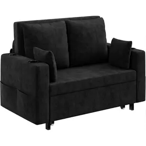 3-in-1 Pull-Out Sleeper Loveseat Sofa Bed, 56" Convertible Couch with Cup Holders & USB Charging, Modern Sleeper Loveseat for Living Room, Apartment