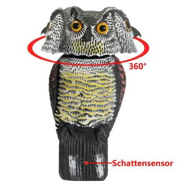 Plastic Realistic Rotating Owl Decoy - 360-Degree Rotatable Pest-Repelling Figurine for Garden Yard, Imitation Bird
