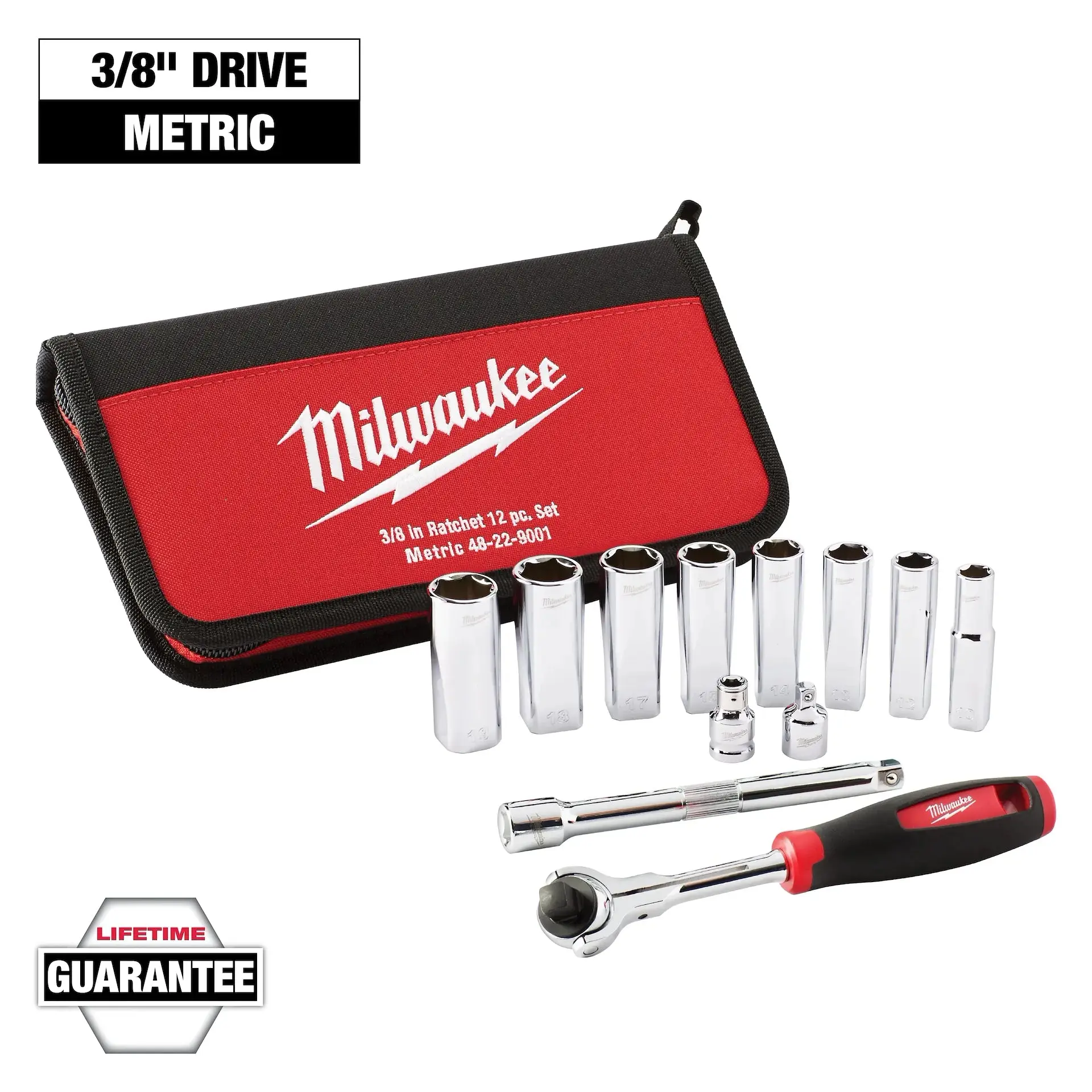 Milwaukee 48-22-9001 12pc 3/8" Drive Metric Socket Set