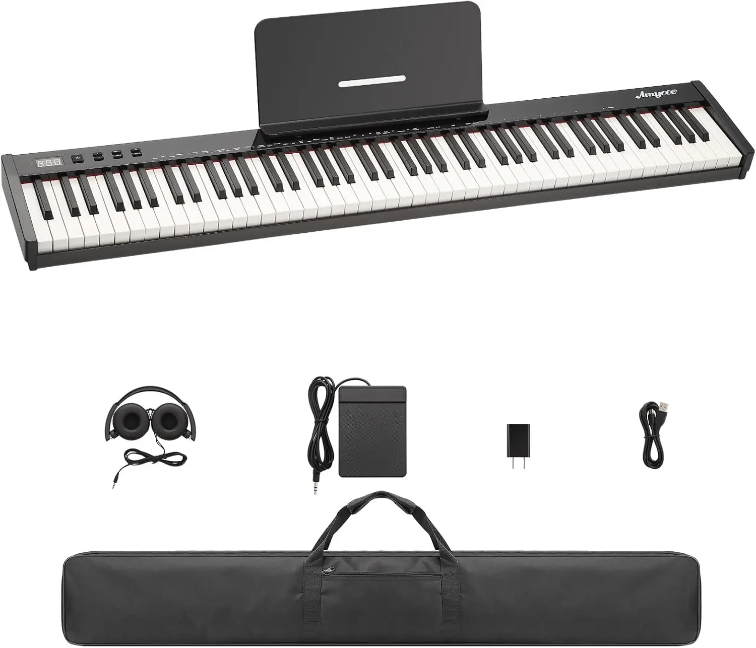 GAOMON 88-Key Full-Size Semi-Weighted Digital Piano Keyboard Set with Stand, Headphones, Sustain Pedal, Carry Bag, Bluetooth Connectivity, USB-MIDI, Lithium Battery & 30 Demo Tracks for Beginners, Electronic Piano Keyboard