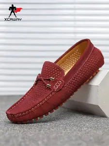 Fashion Lightweight Men's Soft Leather Flat Shoes, British Vintage Loafers, Convenient Slip-On Driving Shoes, Ideal for Weekend Gatherings