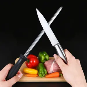 Knife Sharpener Rod Kitchen Knives Sharpener Professional Knife Sharpening Steel Honing Rod with Hanging Holes (13 inches) Black