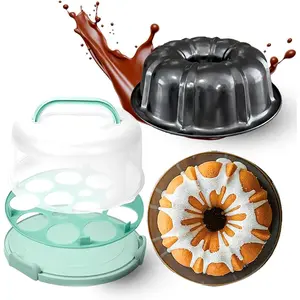 10 inch Buntz Cake Pan Non stick with 12in Cake Carrier for Easy Transportation - Premium Fluted Cake Pans For Oven, Cake Mold, Moldes para Gelatinas