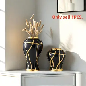 Elegant Ceramic Crackled Vase, Office Desk Flower Arrangement, TV Stand Decor, Living Room Table Decoration, Dried Flowers Holder, Luxurious Centerpieces Vases