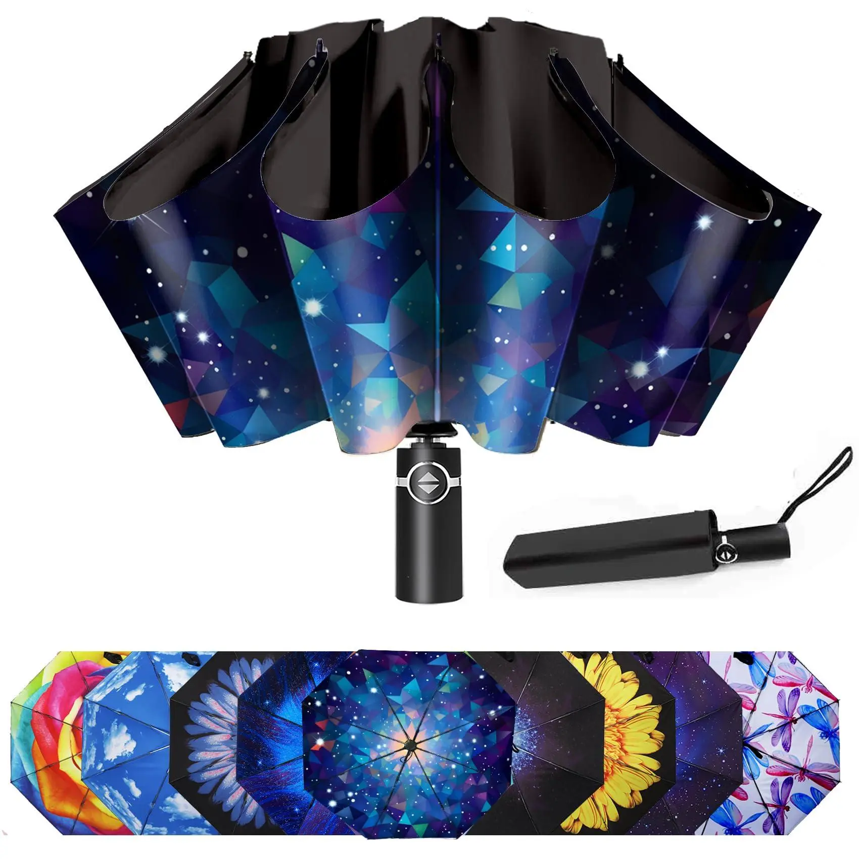 Inverted Umbrella  Large Windproof Compact For Rain & Sun Reverse Automatic Travel Folding Women Men.