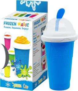 Slushy Maker Slushie Maker Squeeze Cup Frozen Magic Quick Freeze Cooling Cup Smoothies Cup with Lids and Straws (Blue) Kitchen Silicone